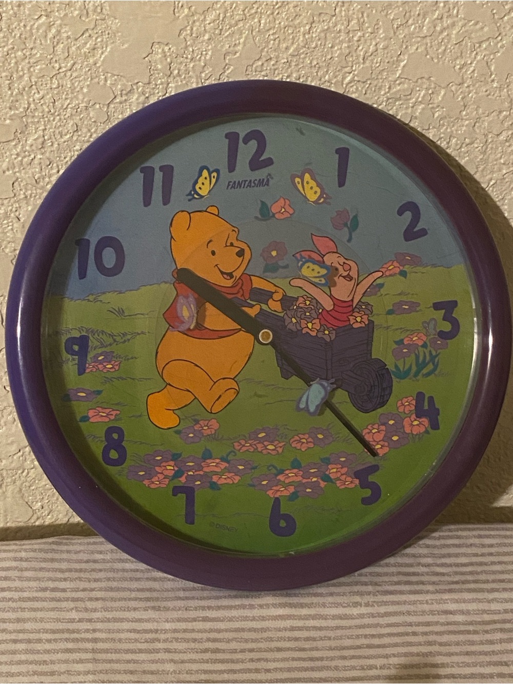 Vintage Winnie the Pooh Wall Clock with Piglet - Purple Frame
